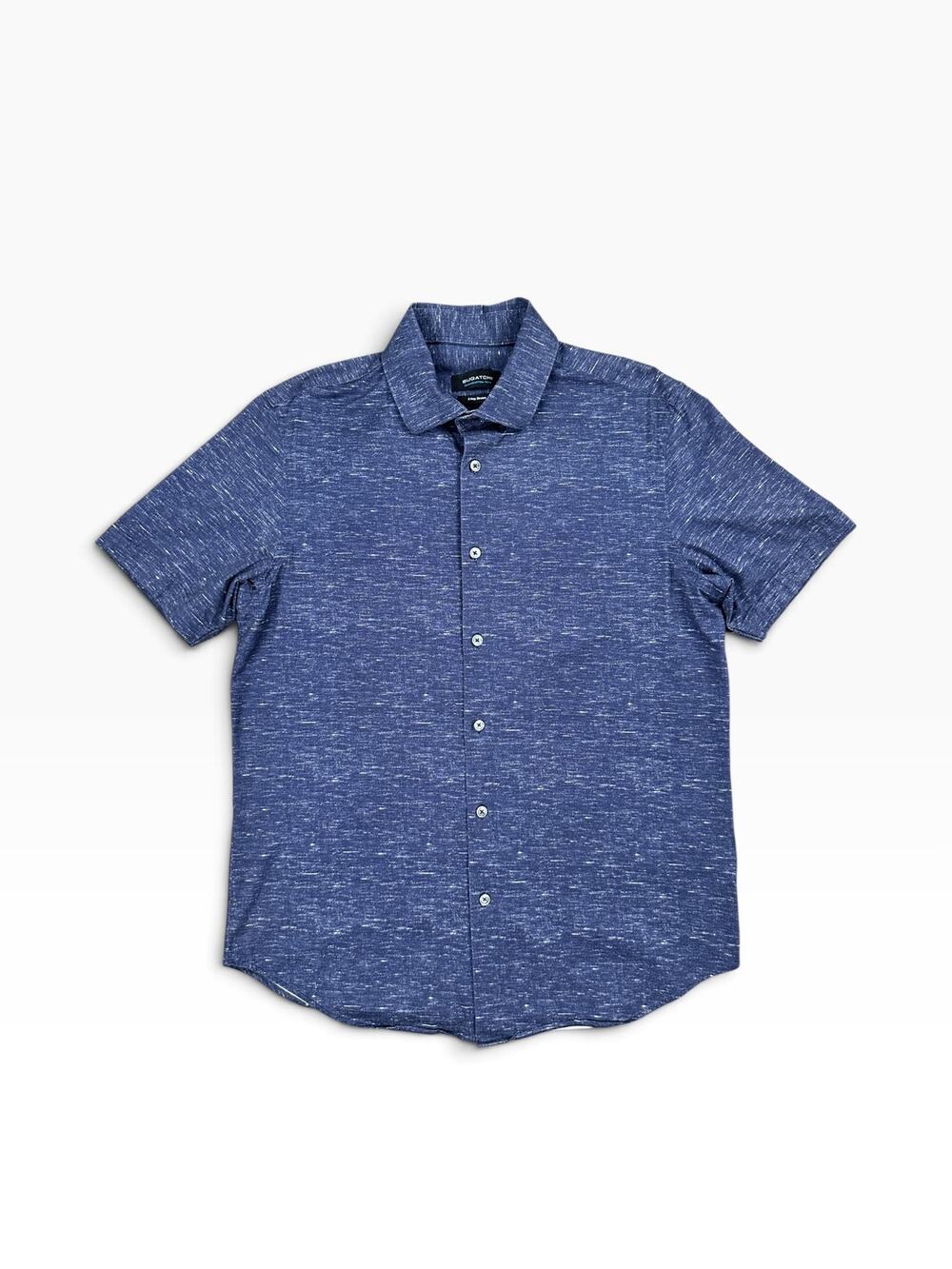 Bugatchi OoohCotton 8 Way Stretch Short Sleeve Shirt Midnight — Size Medium
